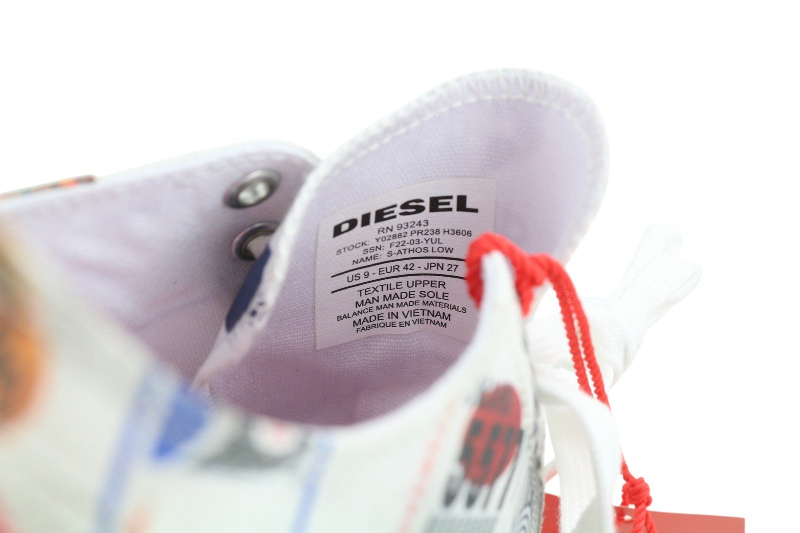 DIESEL S-Athos Low Men Sneakers EU42 Patterned Low Top Laced Almond Toe RRP€160