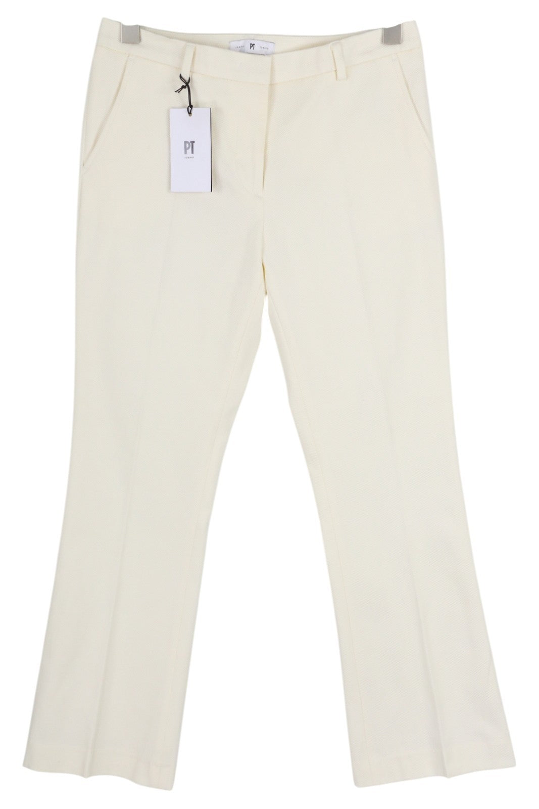 PT TORINO Jaine Women Trousers 42 W30 Off White Bootcut Fit Ankle Crop RRP€249