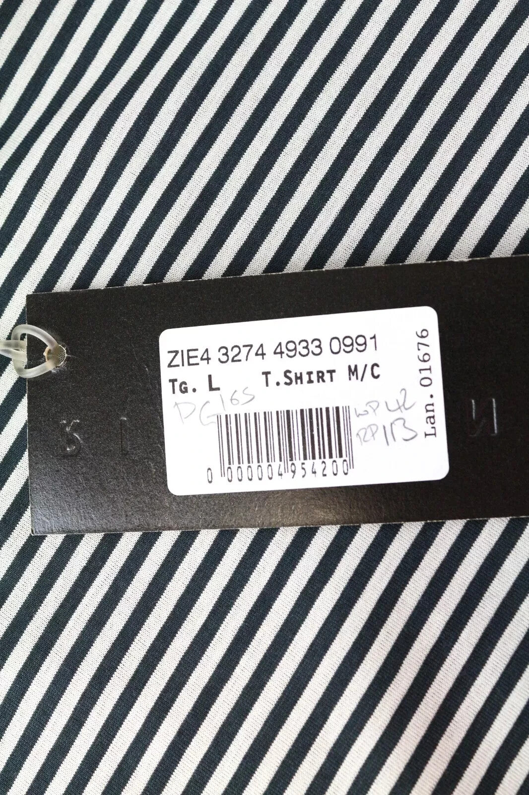 RICHMOND Men T-Shirt L Grey Cotton Stripe Short Sleeve Summer