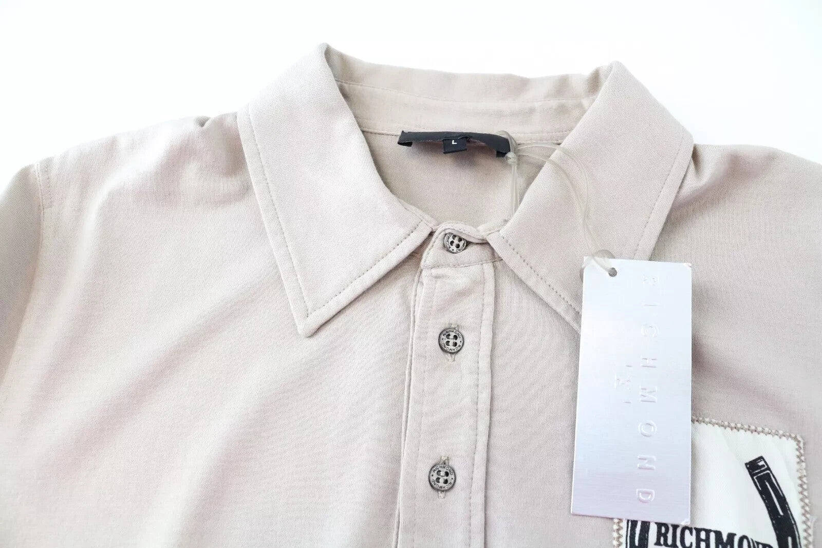 RICHMOND Polo Men Tee L Light Grey Cotton Short Sleeve Casual