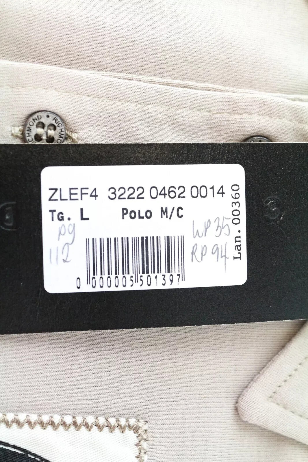 RICHMOND Polo Men Tee L Light Grey Cotton Short Sleeve Casual