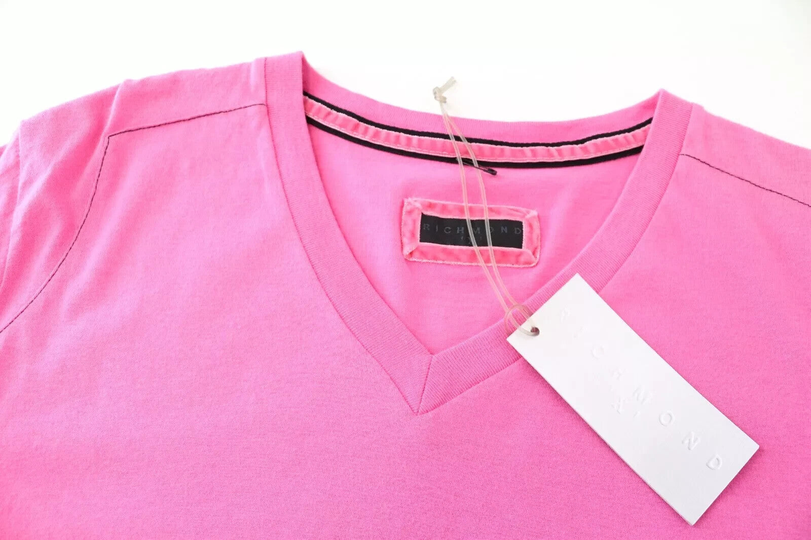 RICHMOND V-Neck Men T-Shirt L Pink Cotton Short Sleeve Summer Plain