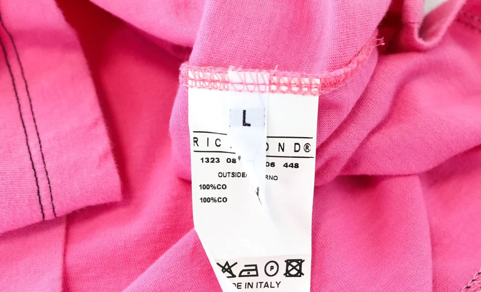 RICHMOND V-Neck Men T-Shirt L Pink Cotton Short Sleeve Summer Plain