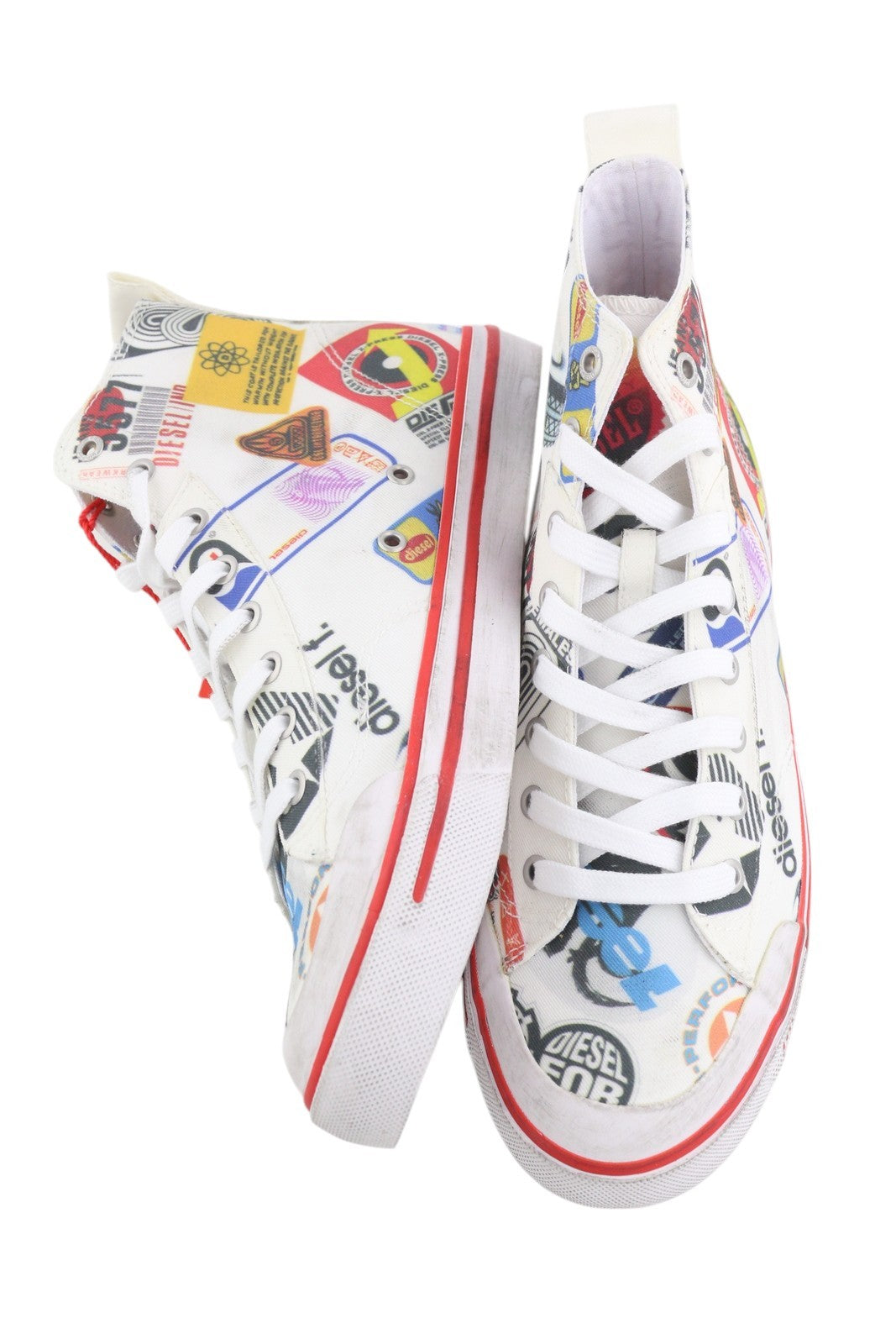 DIESEL S-Athos Mid Men Sneakers EU41 Patterned High Top Laced Almond Toe RRP€160