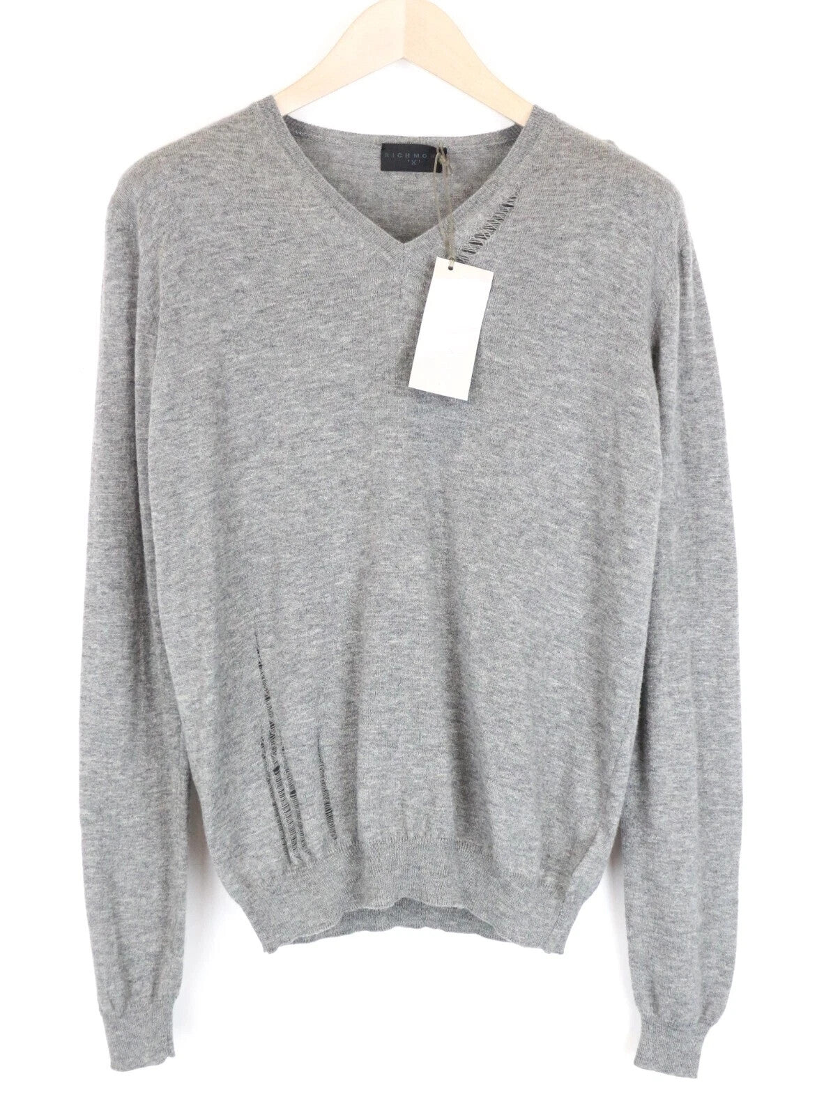 RICHMOND M/L Men Sweatshirt Grey Wool Pullover Ripped Long Sleeve