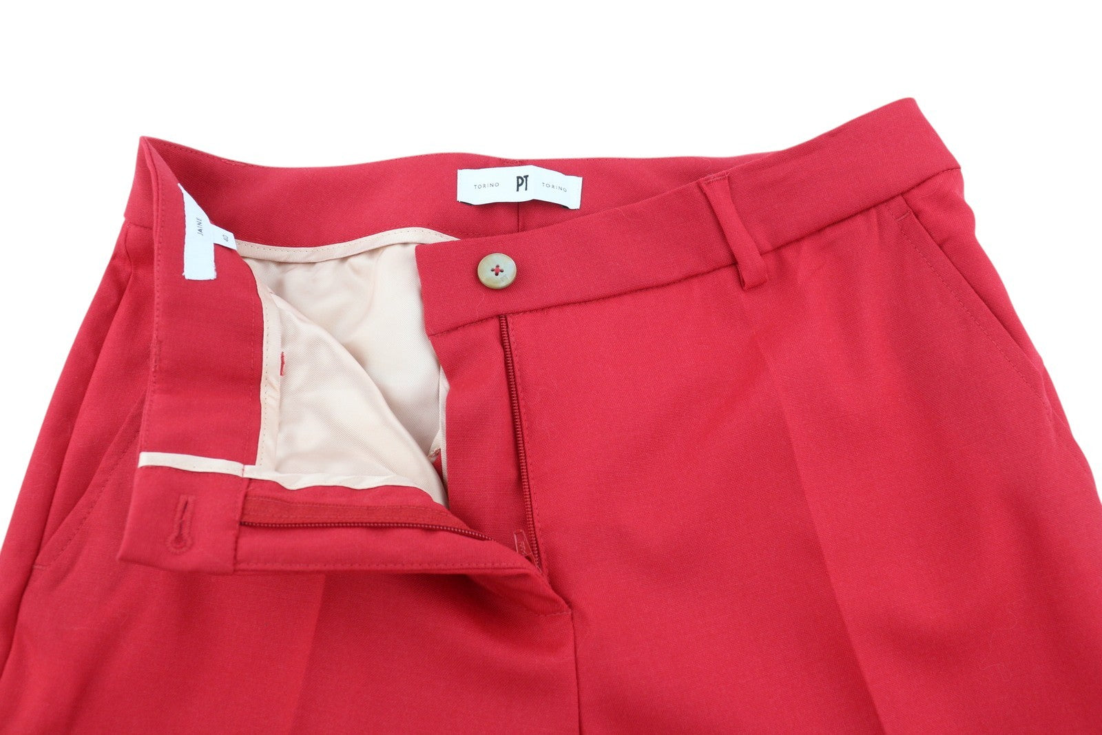 PT TORINO Jaine Women Trousers 40 W27 Red Bootcut Fit Ankle Length Zip RRP€249