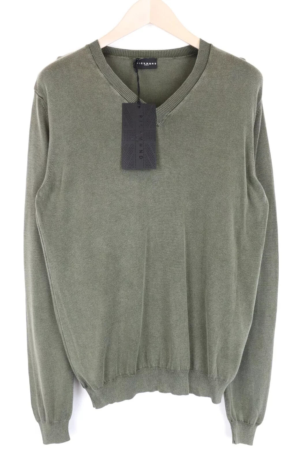 RICHMOND V-Neck Men Sweatshirt M/L Green Cotton Long Sleeve Pullover