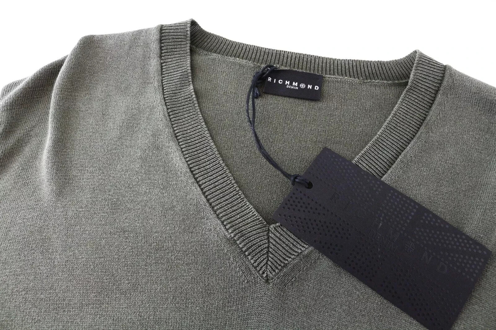 RICHMOND V-Neck Men Sweatshirt M/L Green Cotton Long Sleeve Pullover