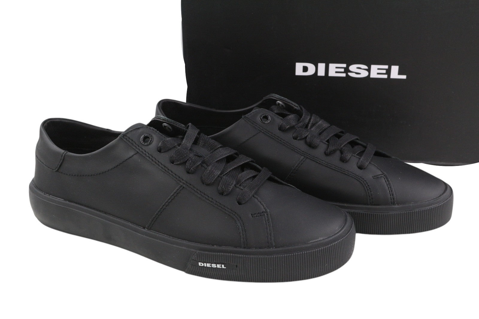 DIESEL S-Mydori Lc Men Sneakers EU45 Black Leather Laced Low Top Logo RRP€200