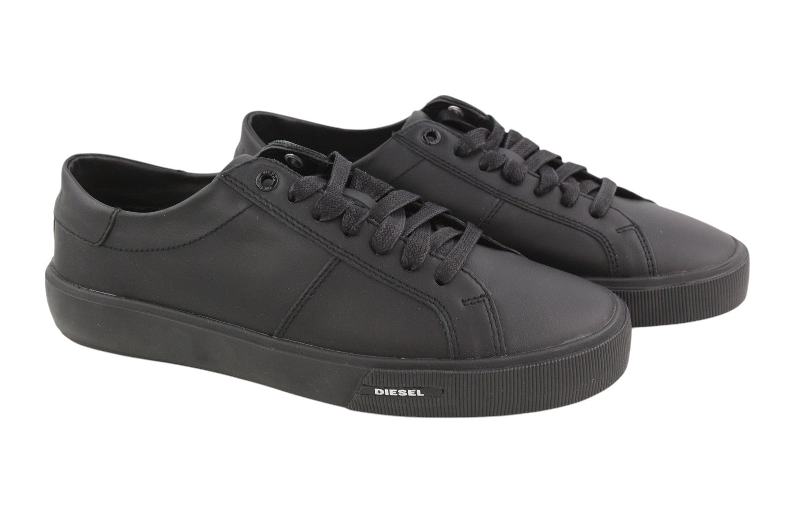 DIESEL S-Mydori Lc Men Sneakers EU45 Black Leather Laced Low Top Logo RRP€200