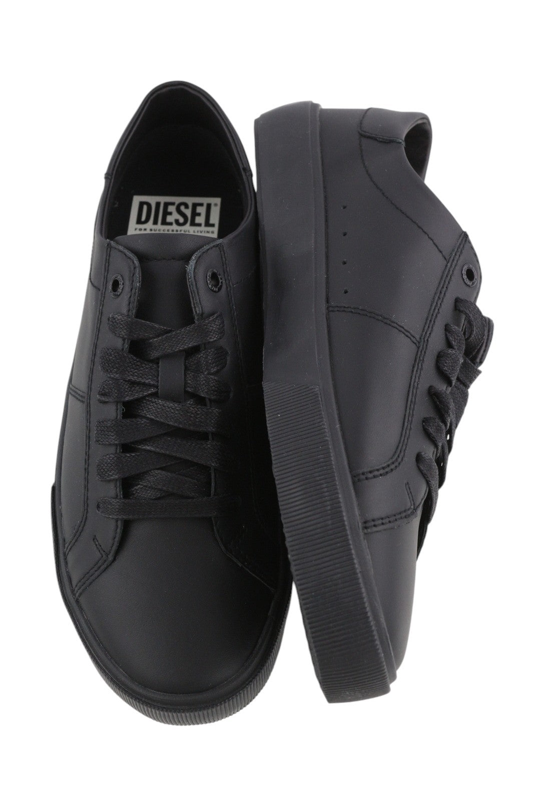 DIESEL S-Mydori Lc Men Sneakers EU45 Black Leather Laced Low Top Logo RRP€200