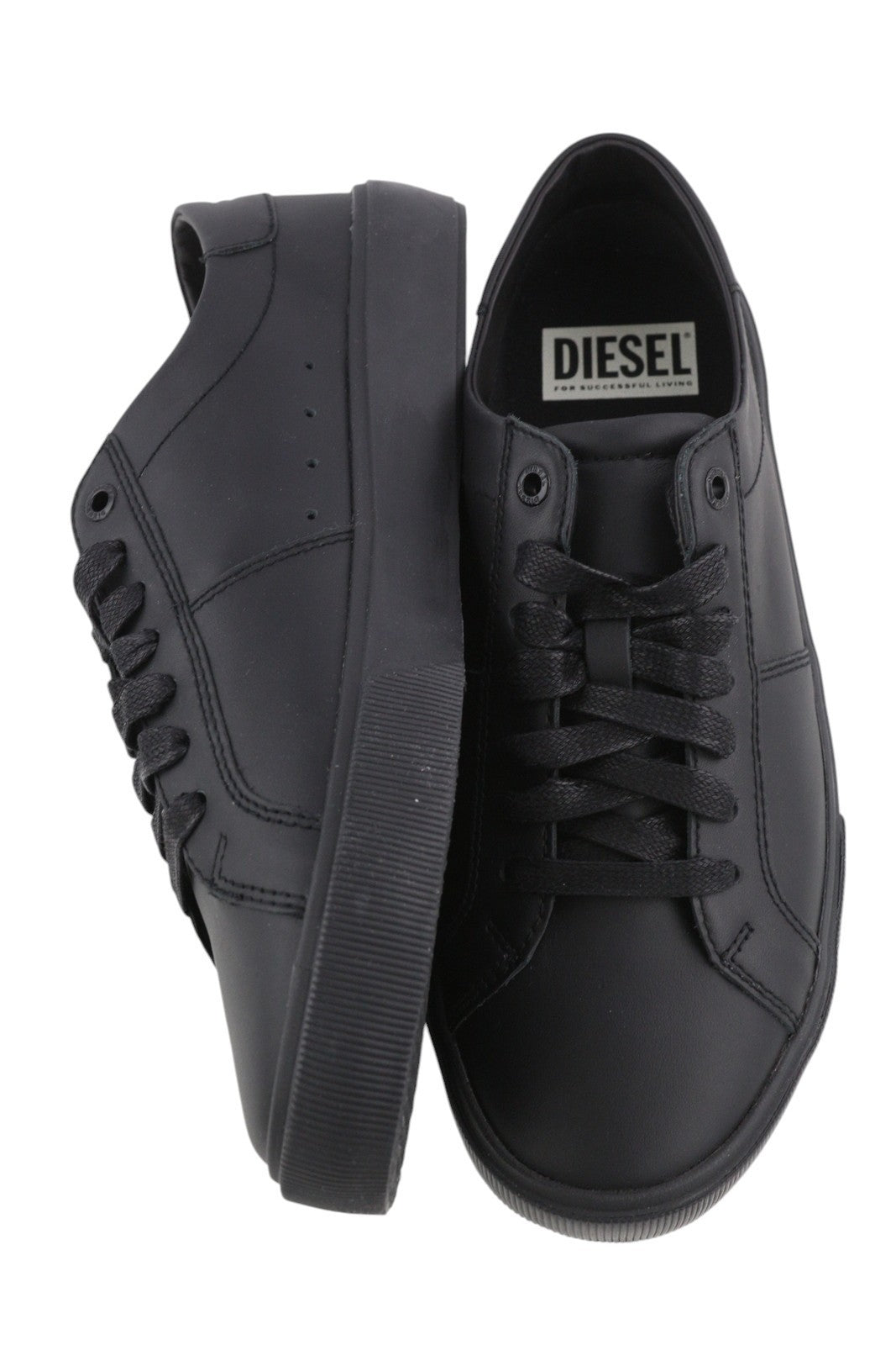 DIESEL S-Mydori Lc Men Sneakers EU45 Black Leather Laced Low Top Logo RRP€200