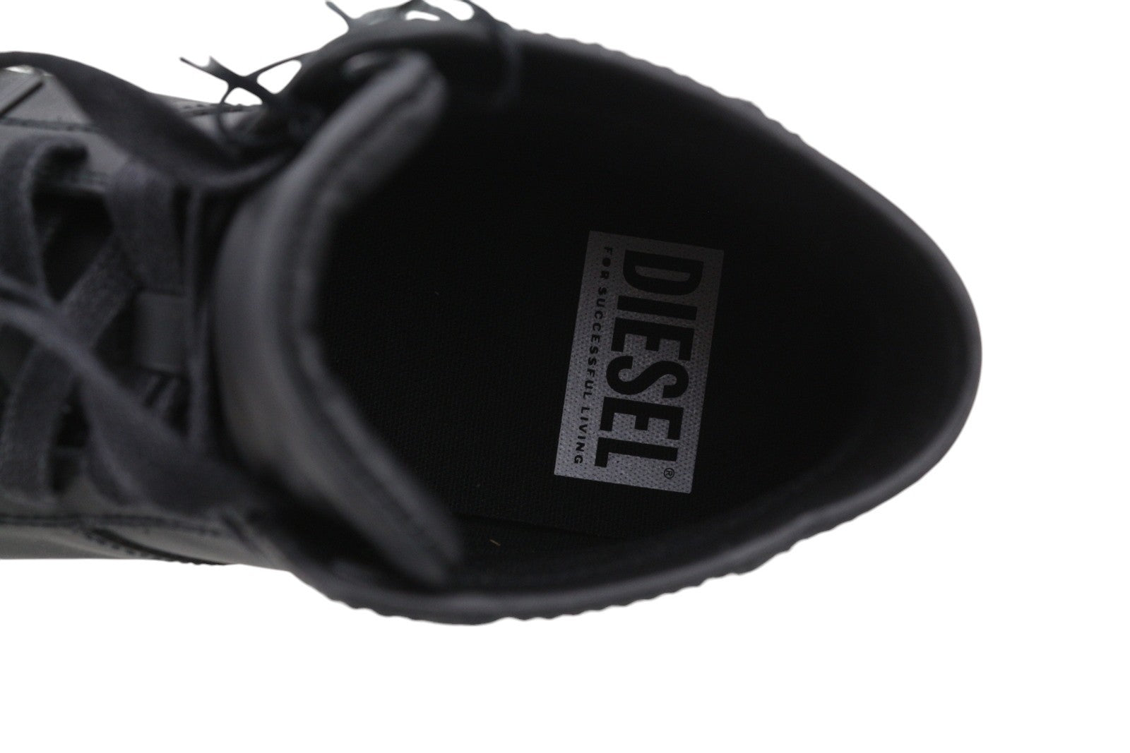 DIESEL S-Mydori Mc W moteriški sportbačiai, juodos odos, su raišteliais, migdolų nosimi, RRP220