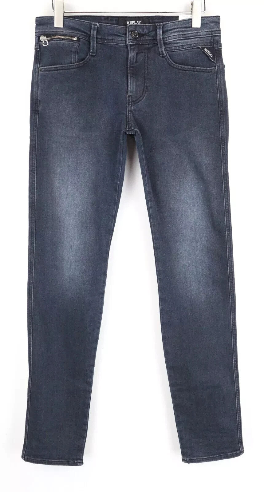 REPLAY Anbass Men Jeans W30/L34 Washed Blue Cotton Stretch Slim Fit