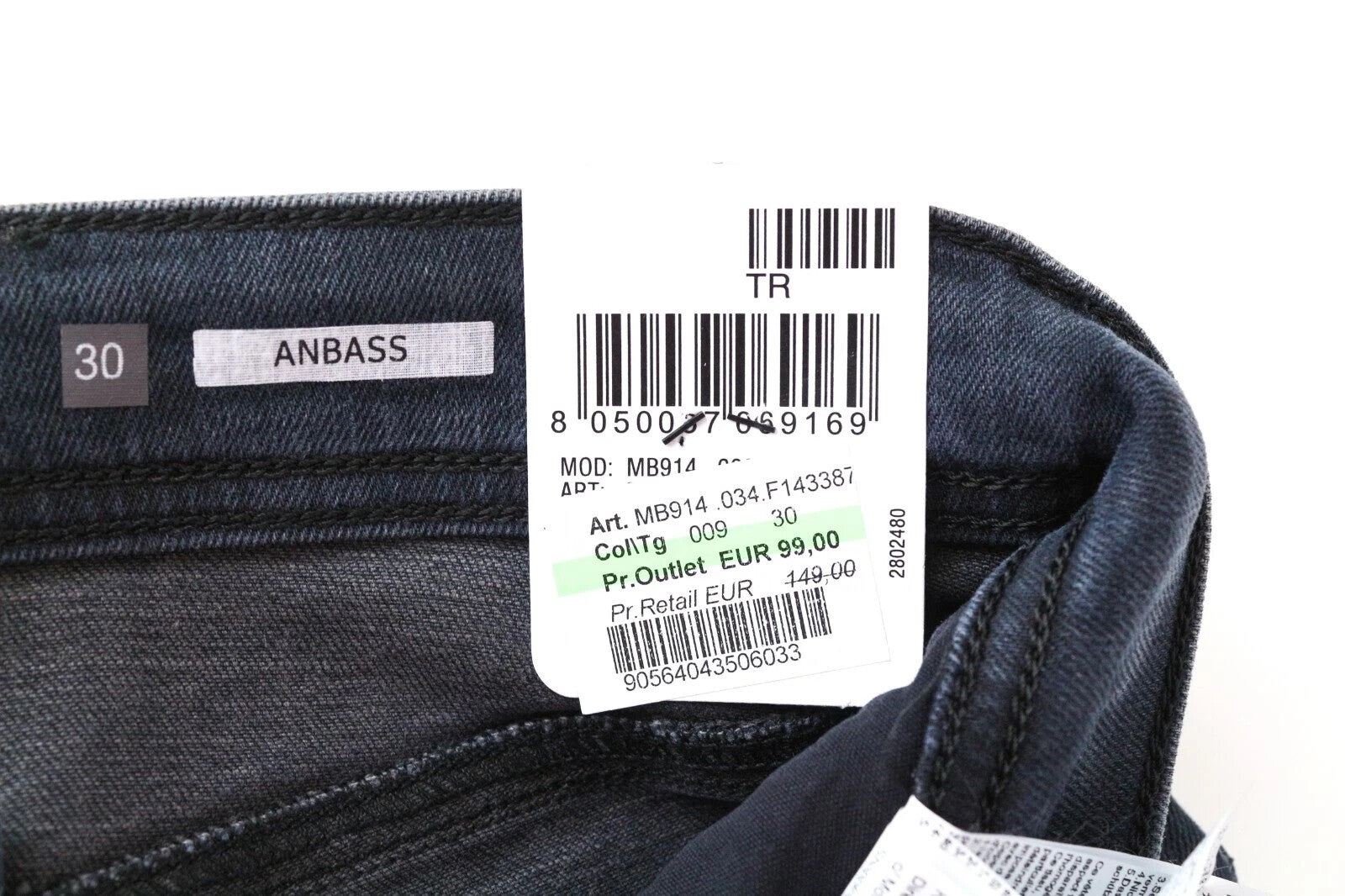 REPLAY Anbass Men Jeans W30/L34 Washed Blue Cotton Stretch Slim Fit