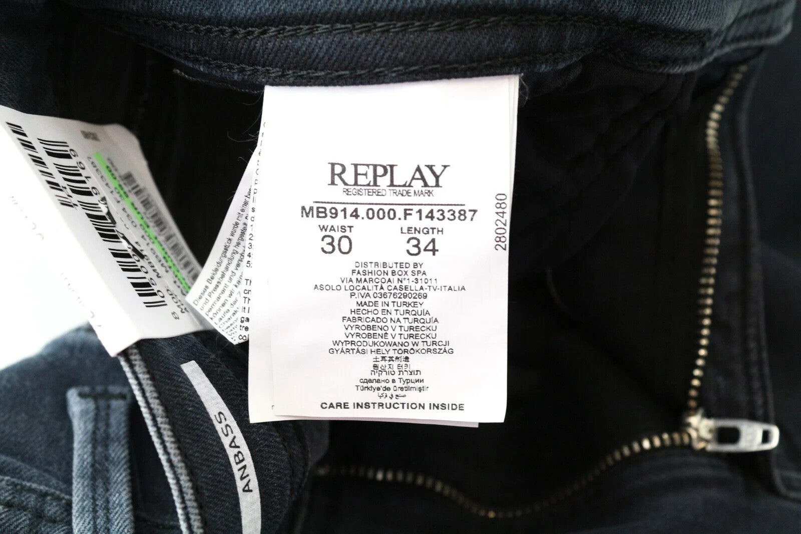 REPLAY Anbass Men Jeans W30/L34 Washed Blue Cotton Stretch Slim Fit