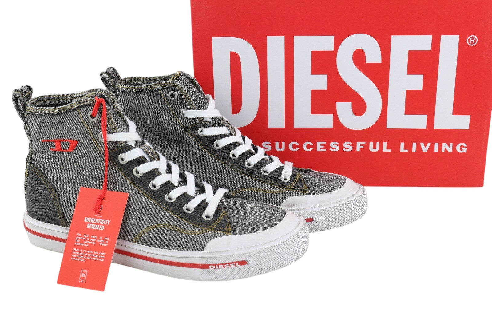 DIESEL S-Athos Mid Men Sneakers EU42 Dark Denim Look Laced Almond Toe RRP€160