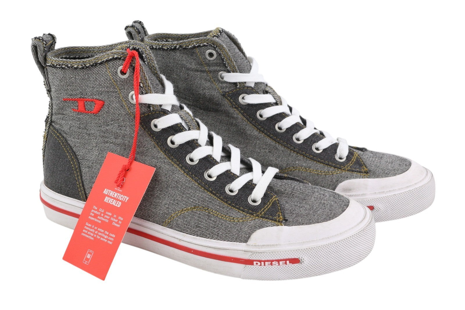 DIESEL S-Athos Mid Men Sneakers EU42 Dark Denim Look Laced Almond Toe RRP€160