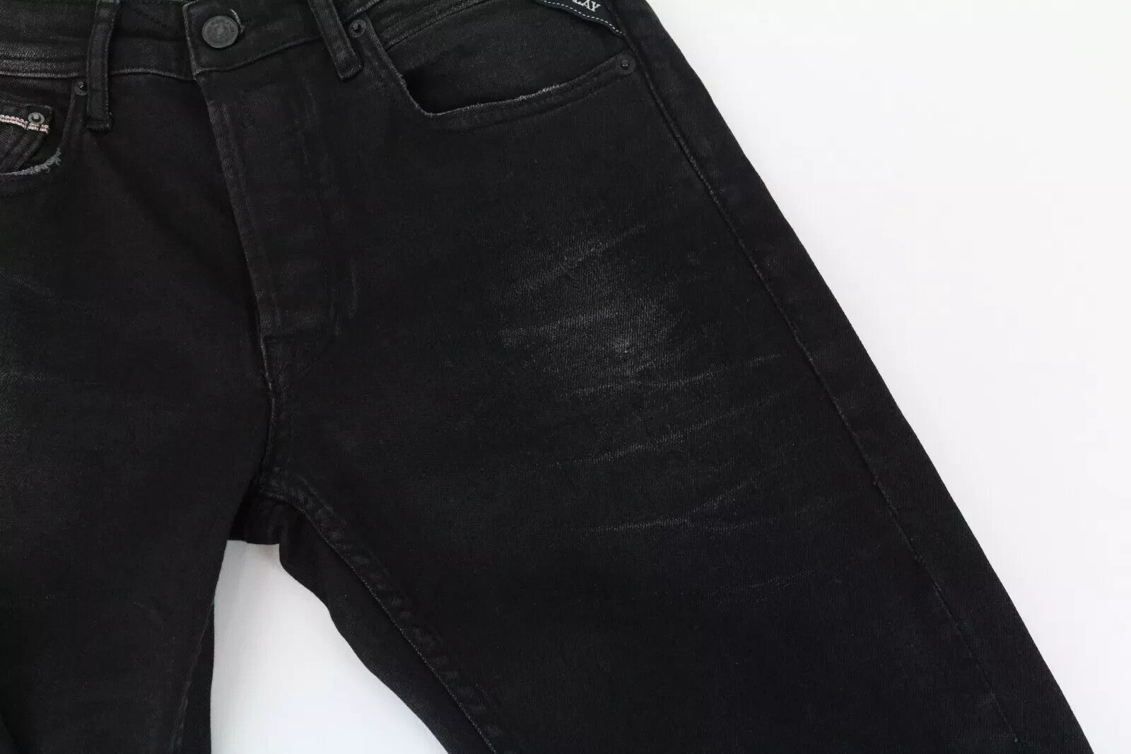 REPLAY Grover Men Jeans W29/L32 Black Selvedge Stretch Washed Straight