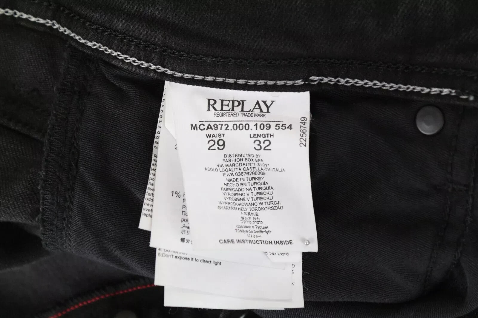 REPLAY Grover Men Jeans W29/L32 Black Selvedge Stretch Washed Straight