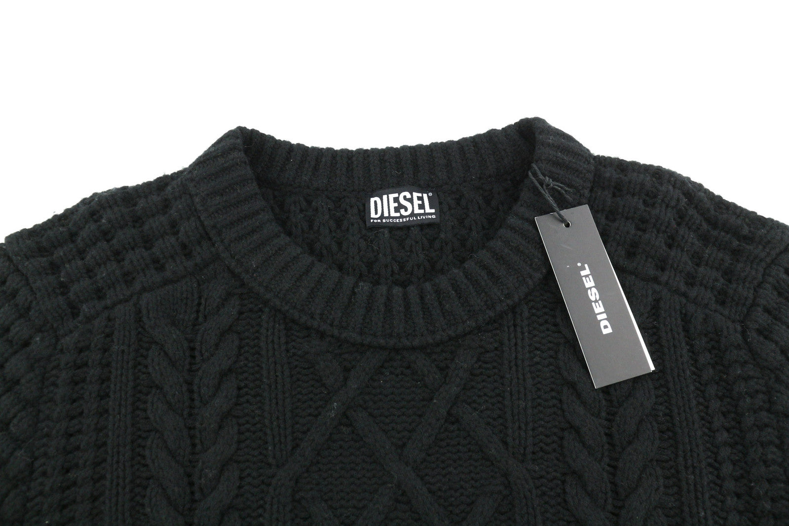 DIESEL M-Ysabell Women Jumper S Pullover Wool Cable Knit Crew Neck Black RRP€275