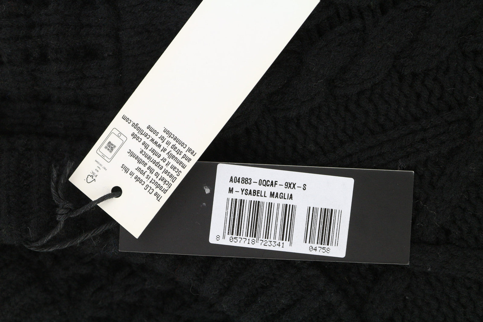 DIESEL M-Ysabell Women Jumper S Pullover Wool Cable Knit Crew Neck Black RRP€275