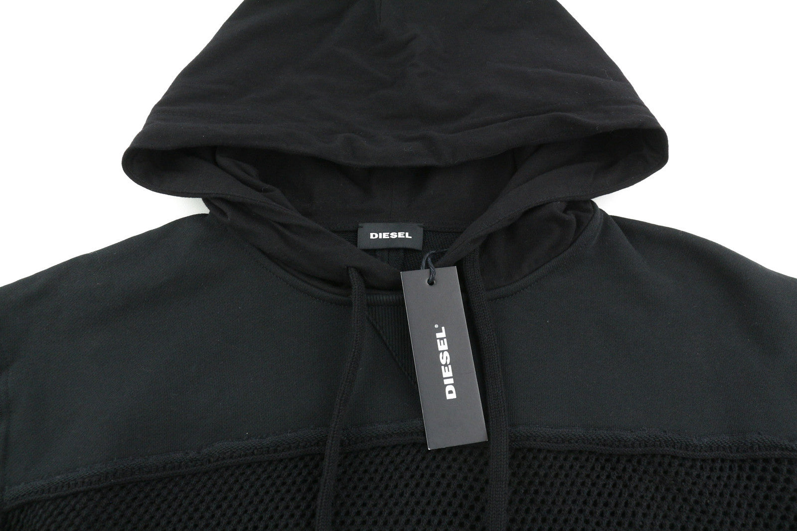 DIESEL K-Connet Men Hoodie L Black Pullover Hooded Sheer Open Knit RRP€195