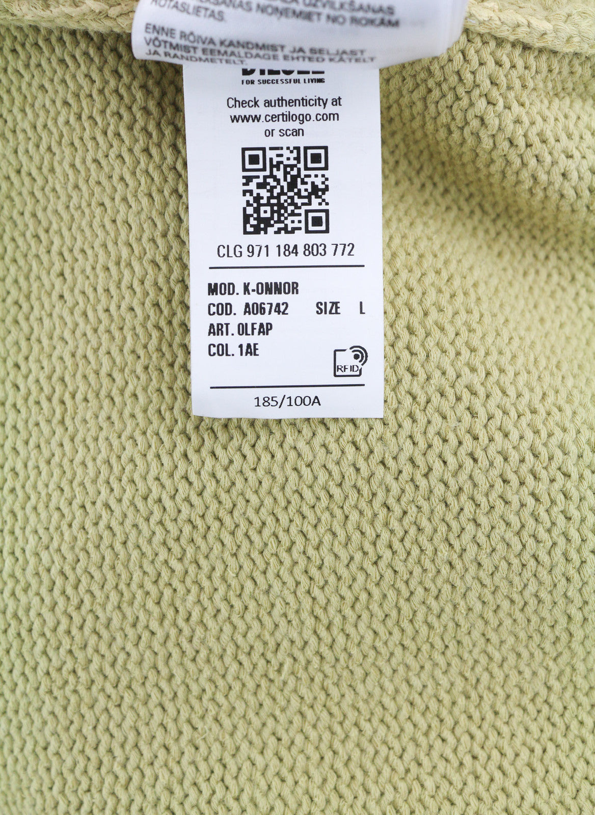 DIESEL K-Onnor Men Jumper L Beige Jacket Hooded Neck Tight Knit RRP€395