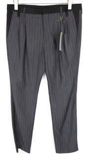RICHMOND Formal Men Pants 48 Grey Wool Stripe Pleated Slit Pockets