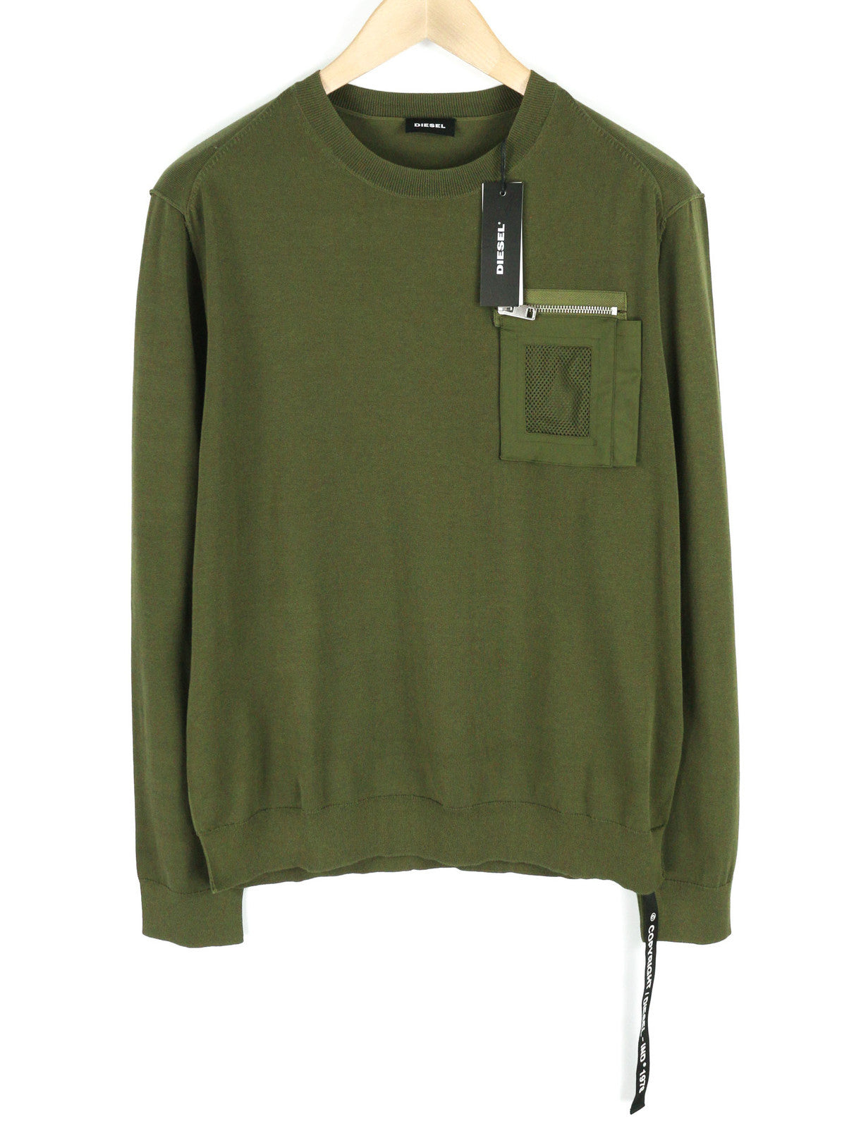 DIESEL K-Navajo Men Jumper L Green Pullover Crew Neck Patch Pocket Knitt RRP€140