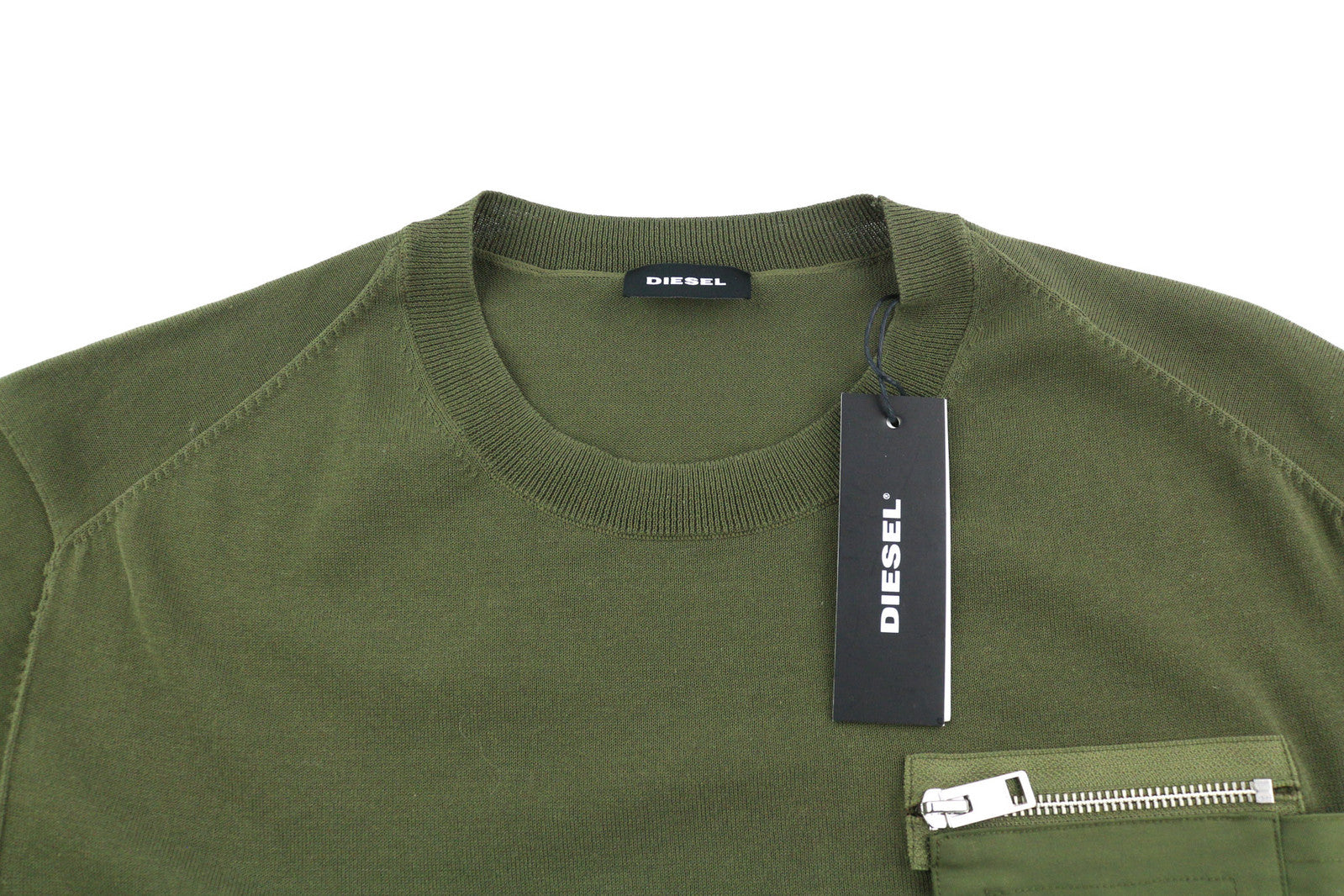 DIESEL K-Navajo Men Jumper L Green Pullover Crew Neck Patch Pocket Knitt RRP€140