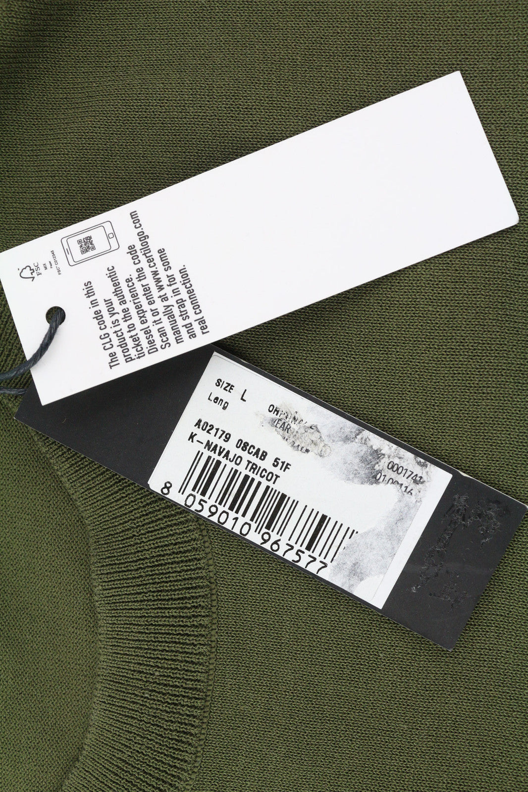 DIESEL K-Navajo Men Jumper L Green Pullover Crew Neck Patch Pocket Knitt RRP€140