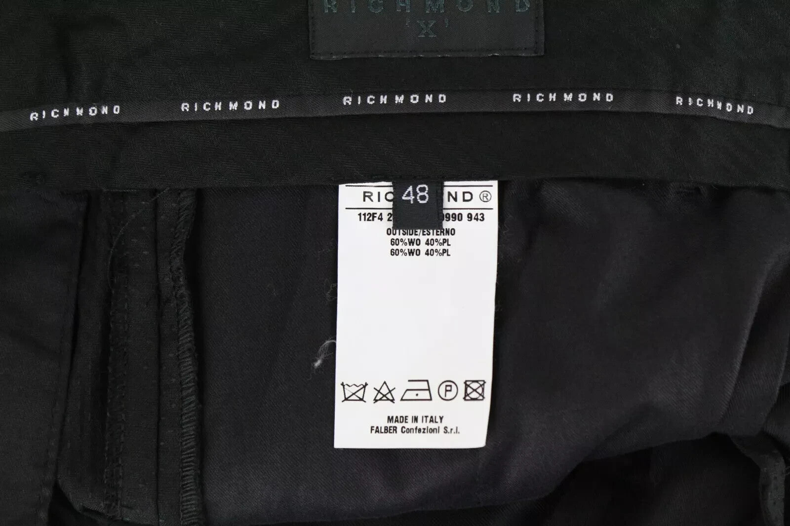 RICHMOND Wool Men Trousers 48 Black Blend Dot Pattern Classic Pleated