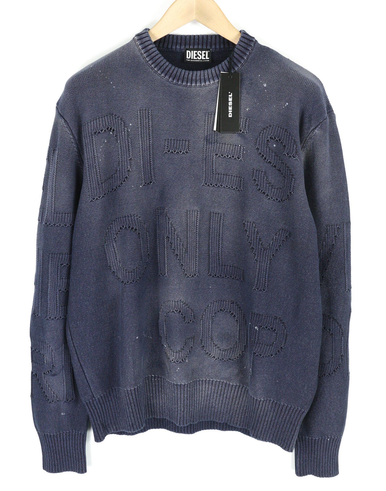 DIESEL K-Northern Men Jumper S Pullover Washed Effect Knitted Blue RRP€275
