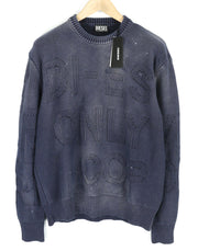 DIESEL K-Northern Men Jumper S Pullover Washed Effect Knitted Blue RRP€275
