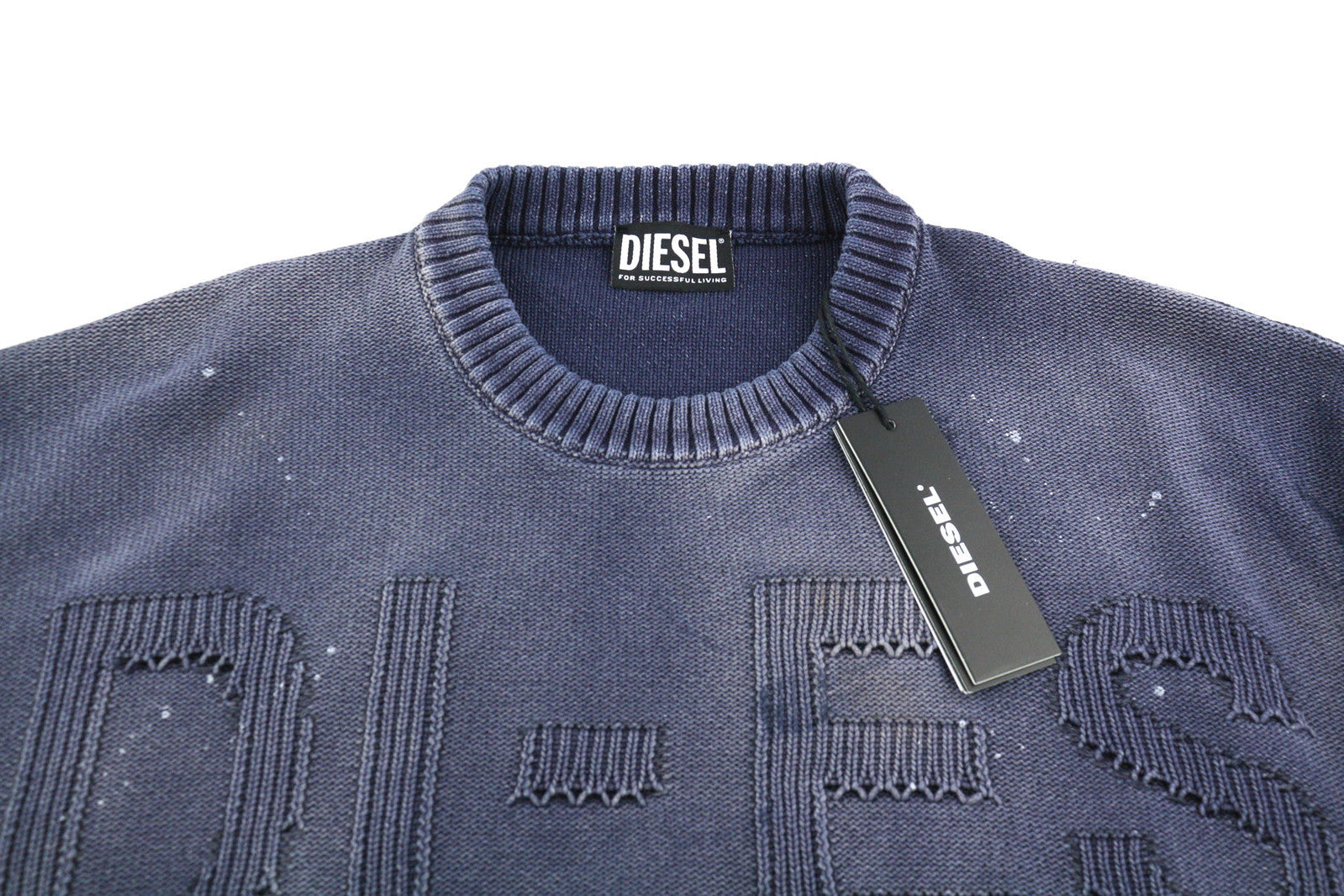 DIESEL K-Northern Men Jumper S Pullover Washed Effect Knitted Blue RRP€275