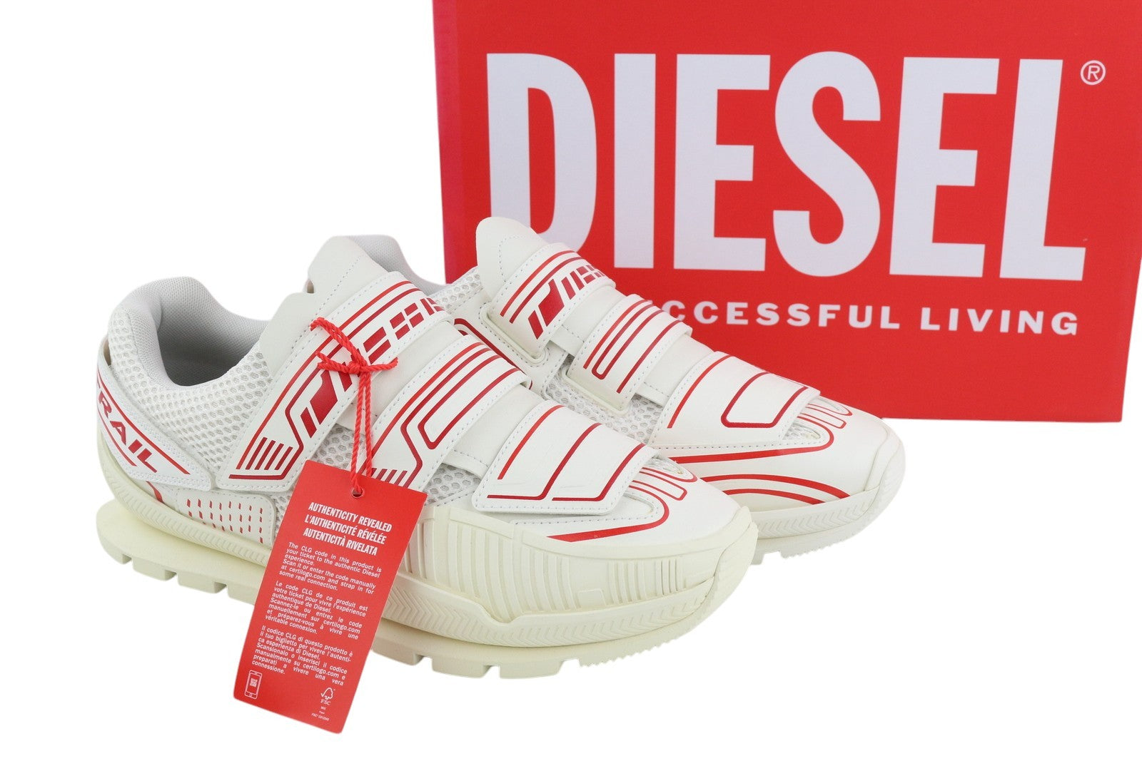 DIESEL S-Pendhio Lc Men Sneakers EU43 White Almond Toe Pull On Low Top RRP€295