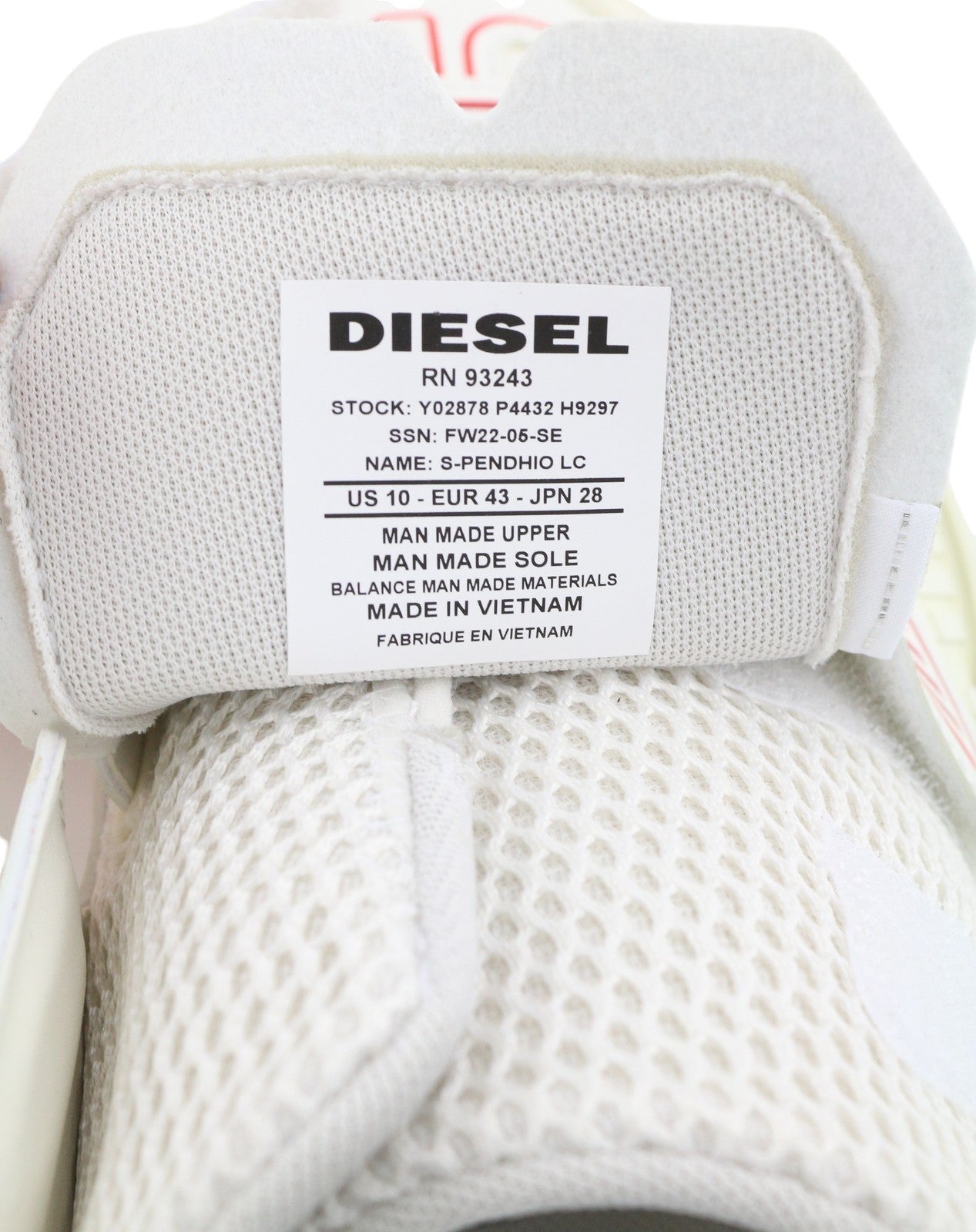 DIESEL S-Pendhio Lc Men Sneakers EU43 White Almond Toe Pull On Low Top RRP€295