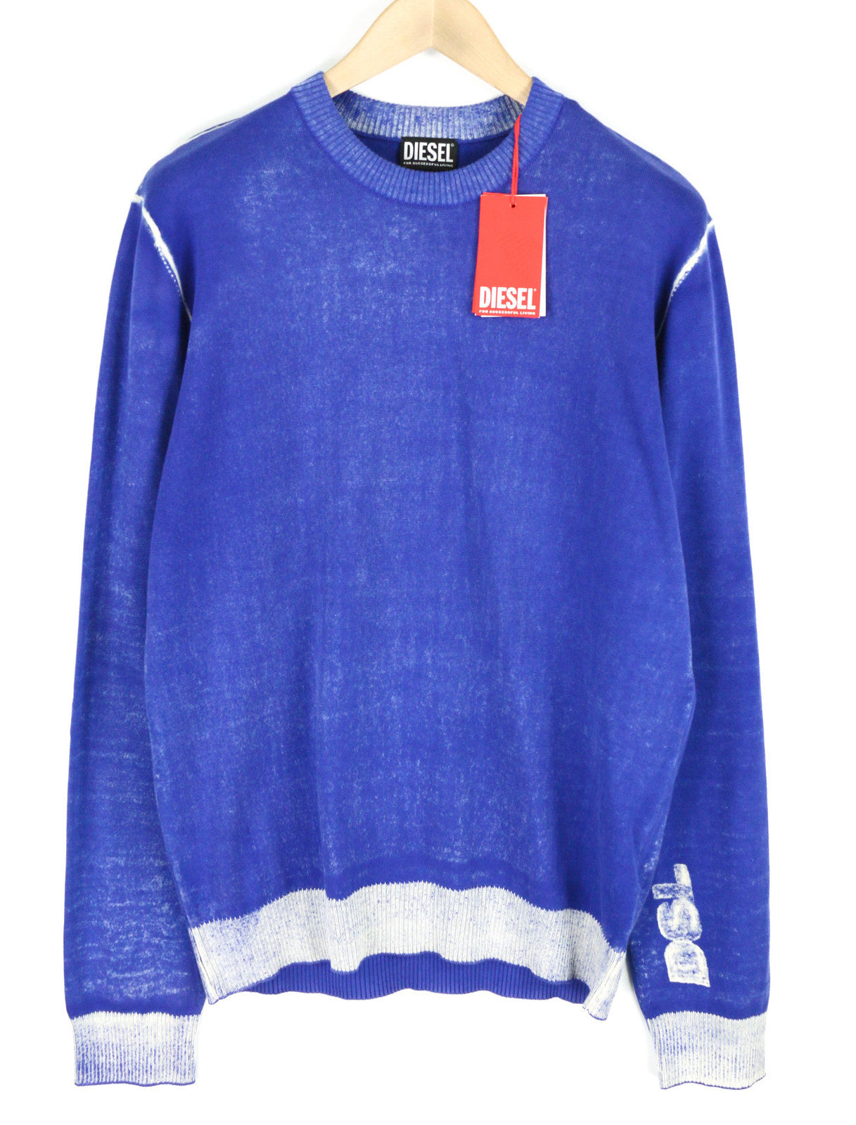 DIESEL K-Larence Men Jumper L Pullover Washed Effect Knitted Blue  RRP€225