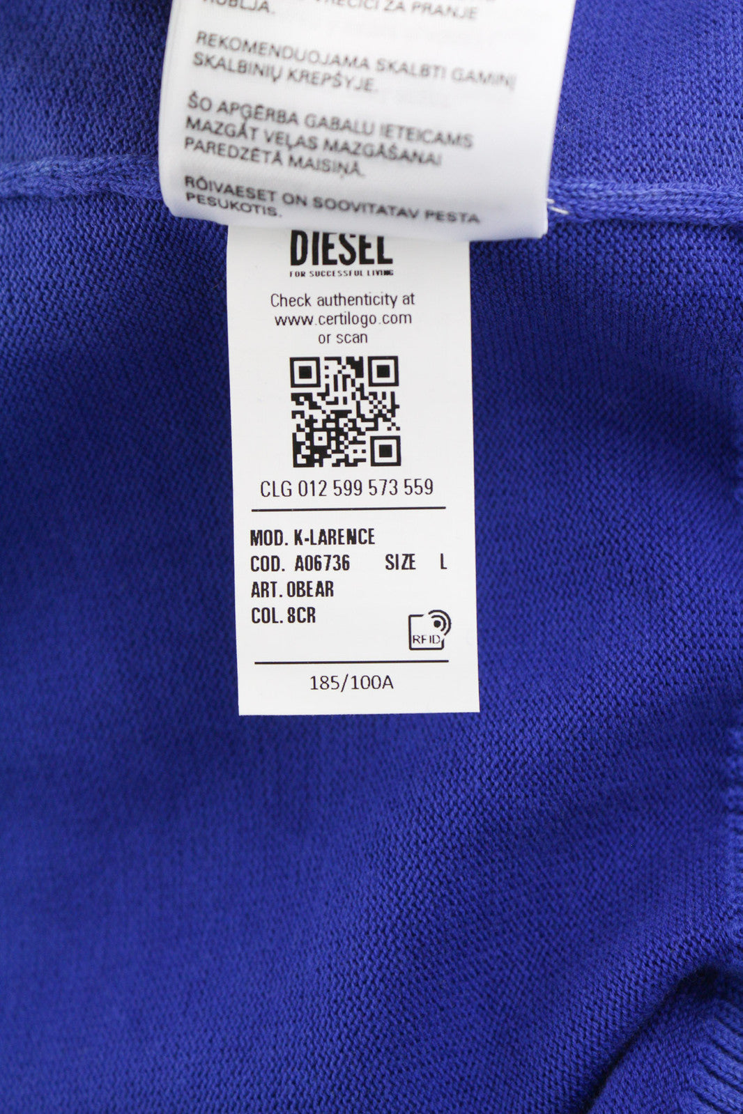 DIESEL K-Larence Men Jumper L Pullover Washed Effect Knitted Blue  RRP€225