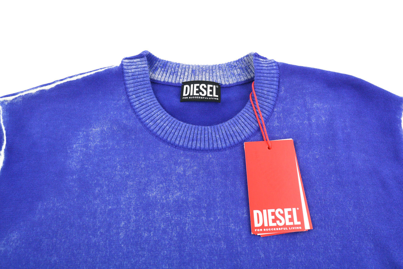 DIESEL K-Larence Men Jumper L Pullover Washed Effect Knitted Blue  RRP€225