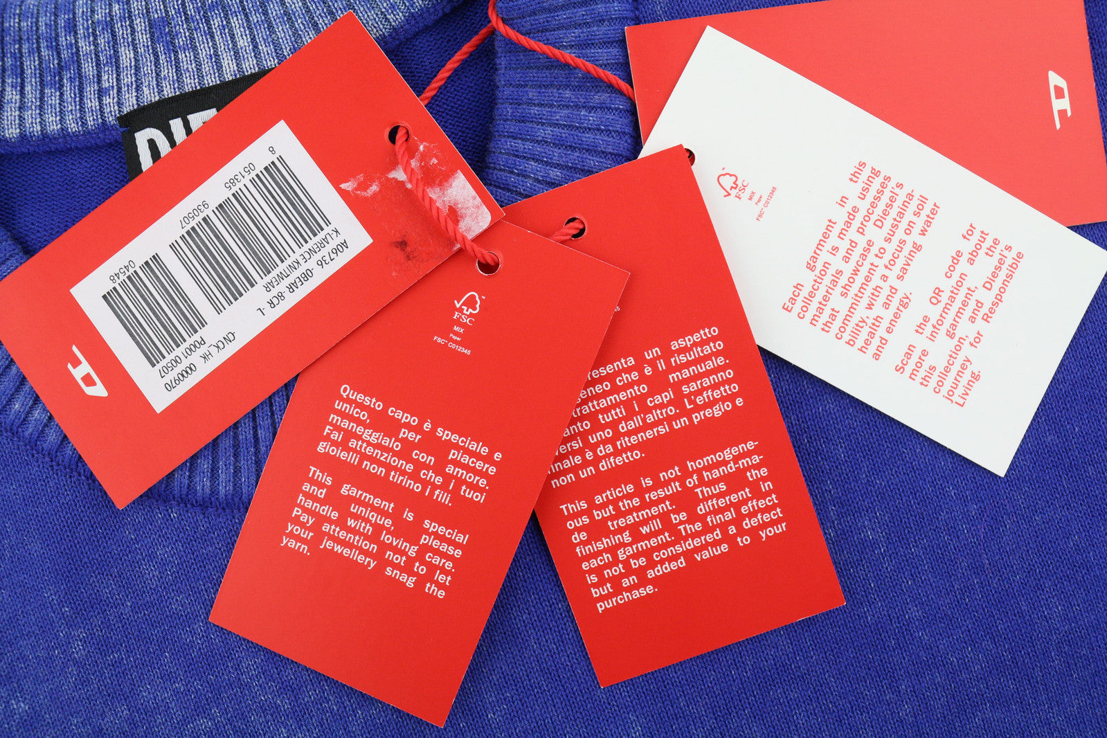 DIESEL K-Larence Men Jumper L Pullover Washed Effect Knitted Blue  RRP€225