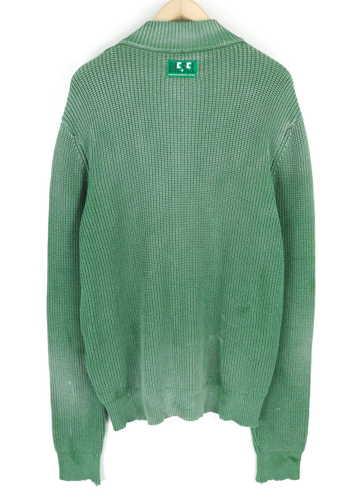 DIESEL K-Kentucky Zip Men Jumper L Washed Effect Crew Neck Knitted Green RRP€250