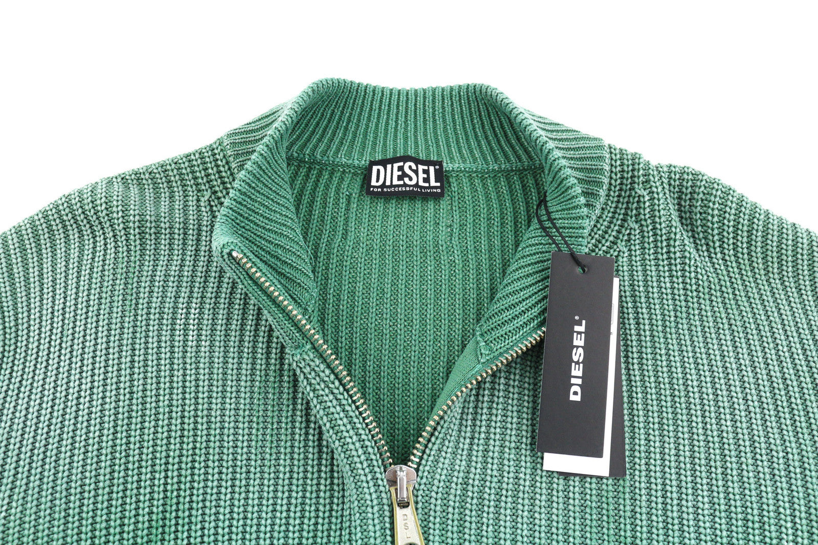 DIESEL K-Kentucky Zip Men Jumper L Washed Effect Crew Neck Knitted Green RRP€250