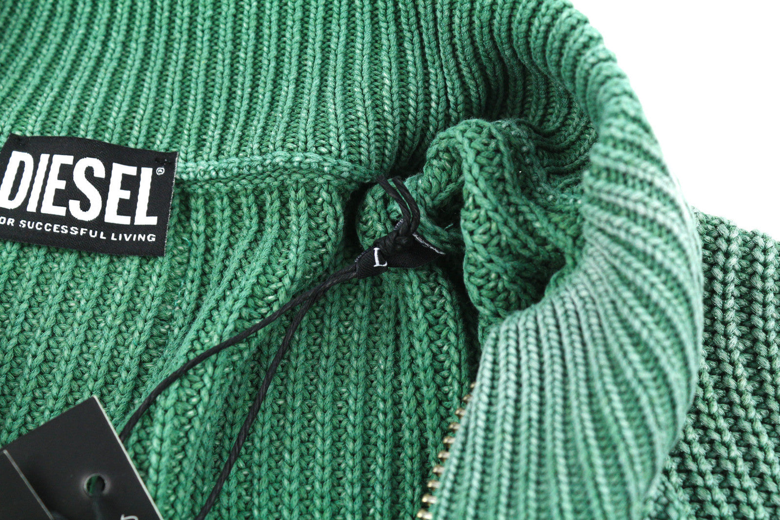 DIESEL K-Kentucky Zip Men Jumper L Washed Effect Crew Neck Knitted Green RRP€250