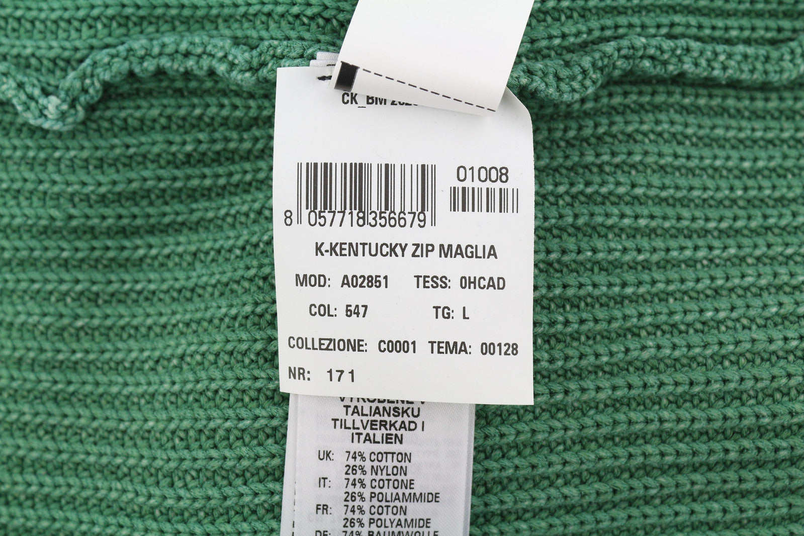 DIESEL K-Kentucky Zip Men Jumper L Washed Effect Crew Neck Knitted Green RRP€250