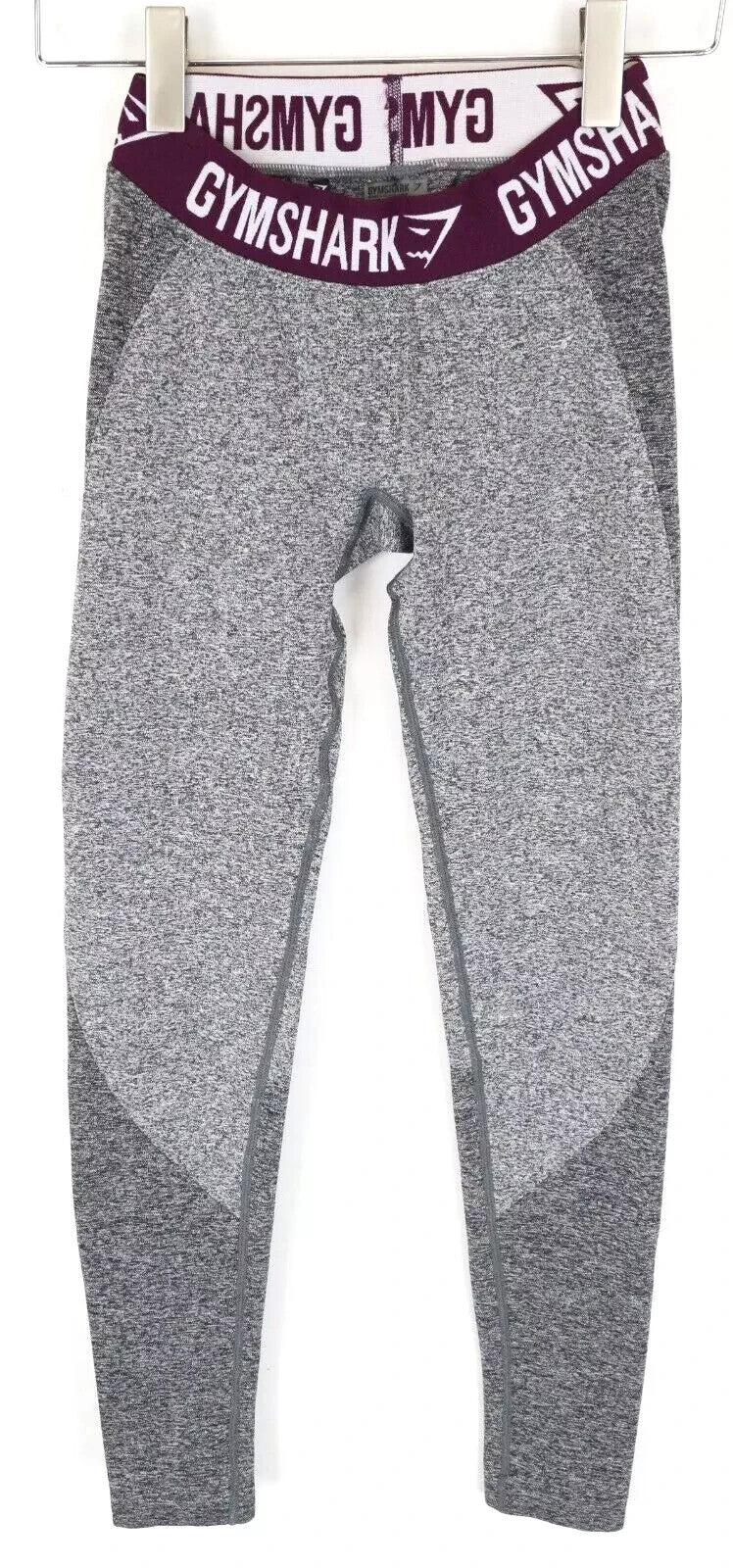 GYMSHARK S Grey Stretch Leggings Logo Pull-On Active Gymwear