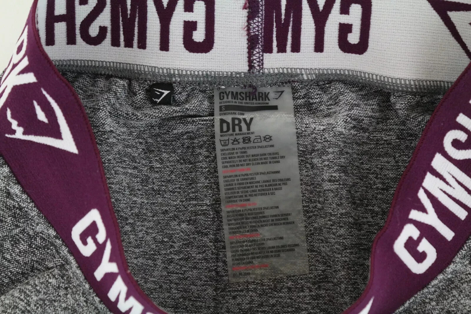 GYMSHARK S Grey Stretch Leggings Logo Pull-On Active Gymwear