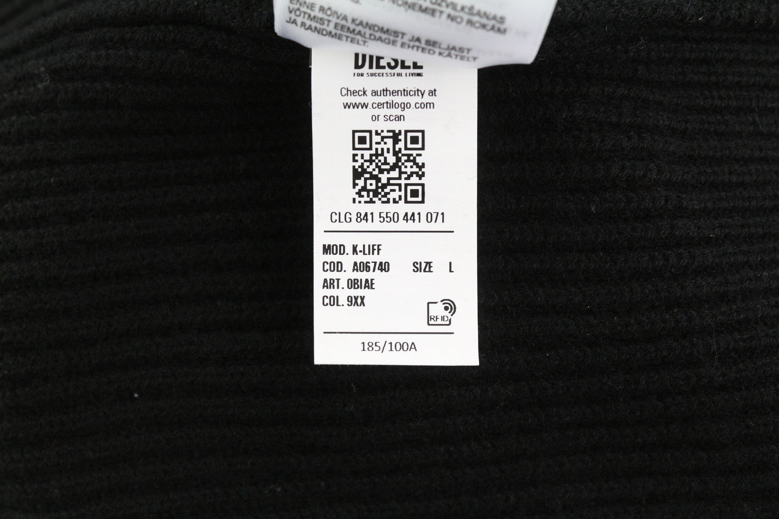 DIESEL K-Liff Men Jumper L Black Pullover Wool Knitted Crew Neck RRP€275