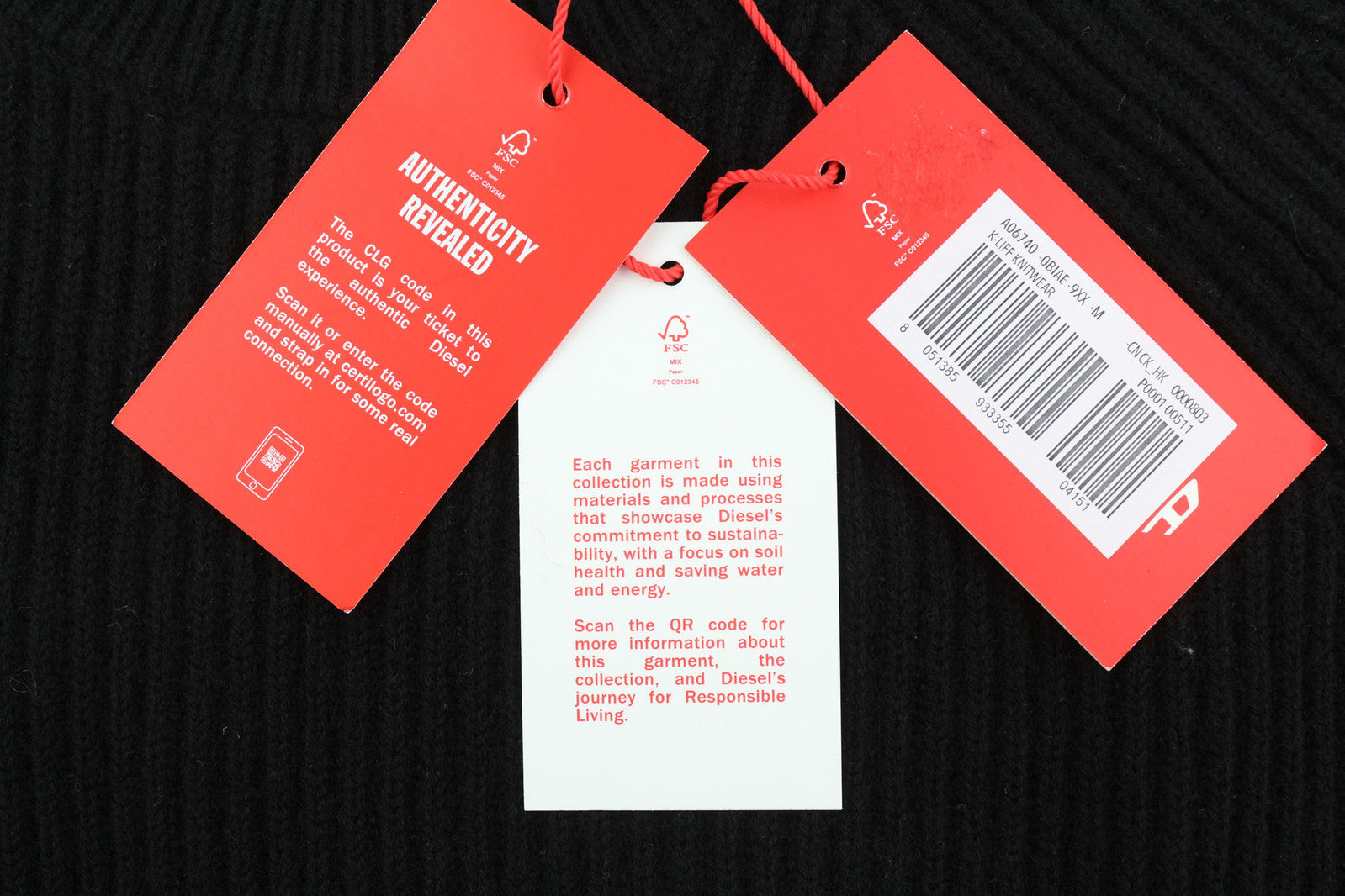 DIESEL K-Liff Men Jumper M Black Pullover Wool Knitted Crew Neck RRP€275